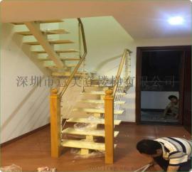 供应2017新款小复式阁楼直梁楼梯/家用室内钢木成品楼梯YMD-1130